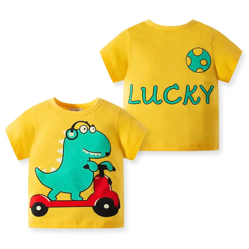 Children's Summer Clothes 18M-8Y Boys' Cartoon Dinosaur Pattern Front and Back Printed Pure Cotton T-shirt with Baby Half Sleeve