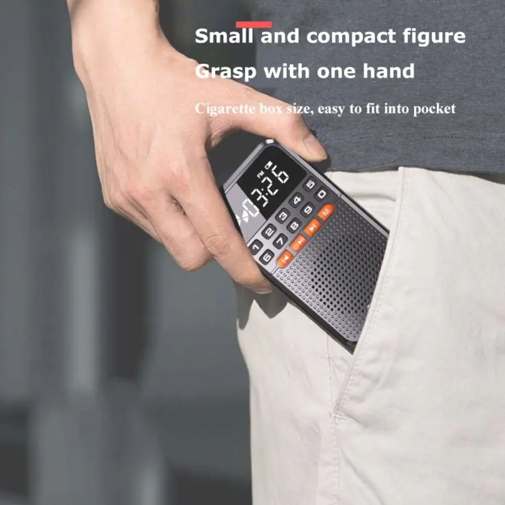 AM/FM Mini Bluetooth Speaker LED Flashlight Walkman Pocket Radio Receiver Portable Radio Black TF Card Music Player Camping