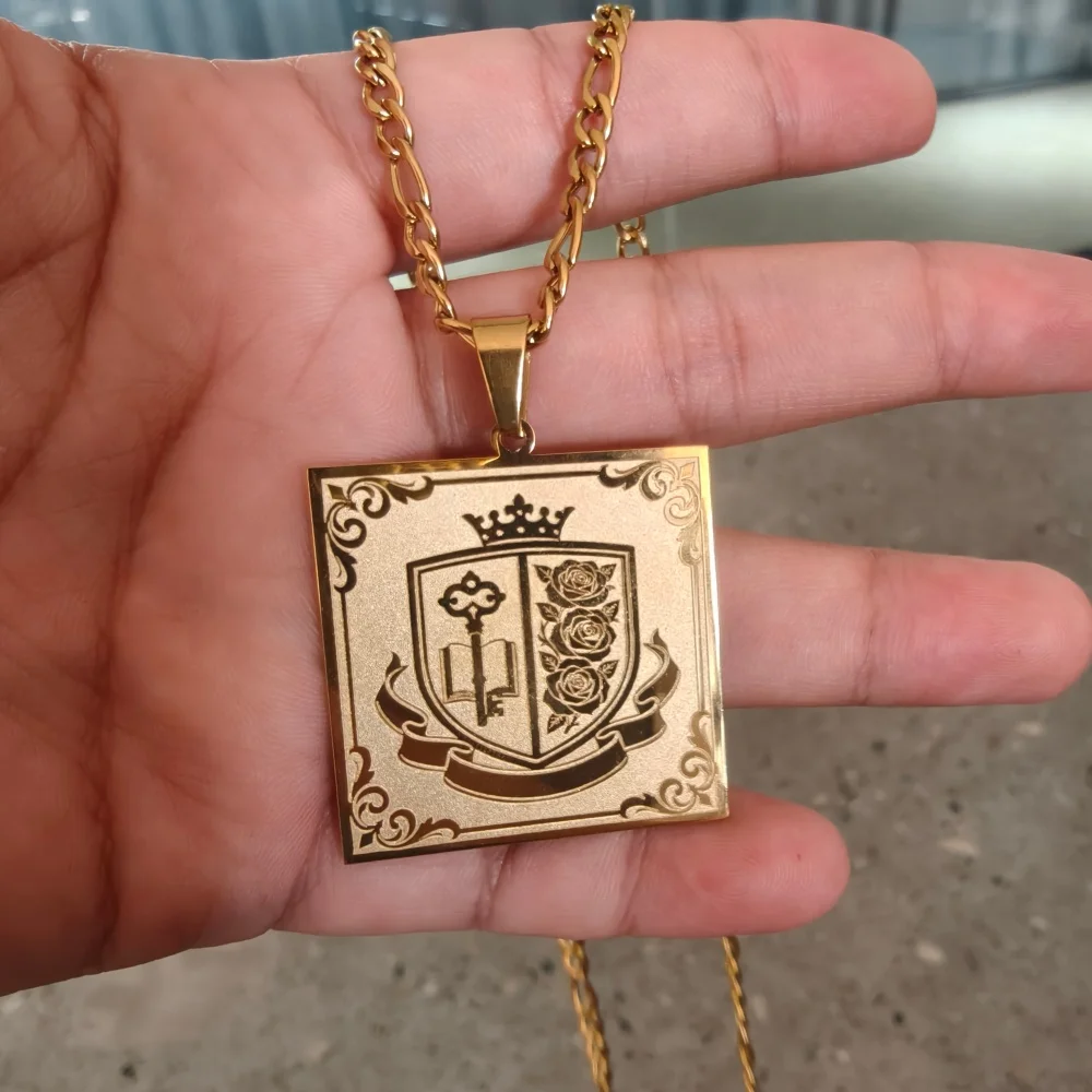 Custom Picture Deep Etched Necklace Stainless Steel Jewelry Personalized LOGO Design Image Family Crest Necklace Gift For Him