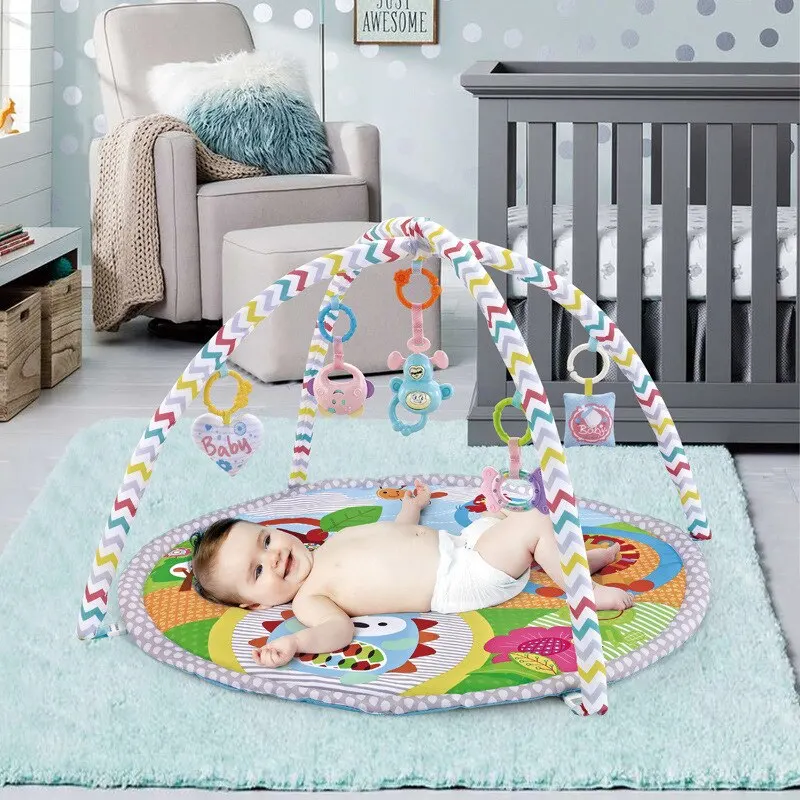 Baby Play Gym Play Mat Tummy Time Fitness Frame Activity Rack with 5 Detachable Toys Newborn Sensory Skill Development Kids Rug