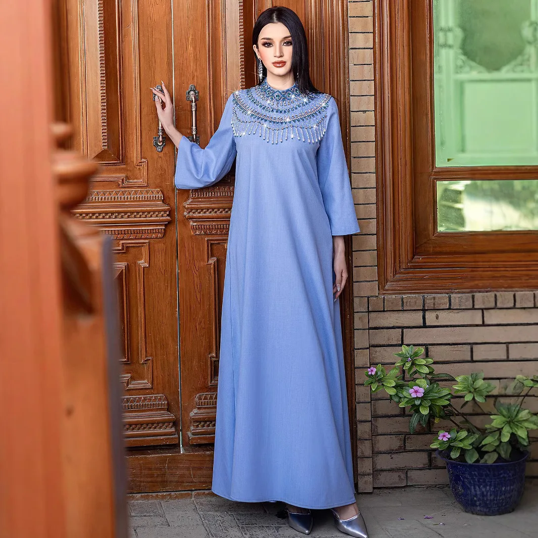 BA5134 New Half High Collar Heavy Industry Party Dress New Fashion MUSLIN Long Dress