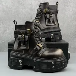 Thick-soled Men's 2026 Autumn and Winter Niche Design Fashion Heightening Short Dark Punk Wind Motorcycle Boots