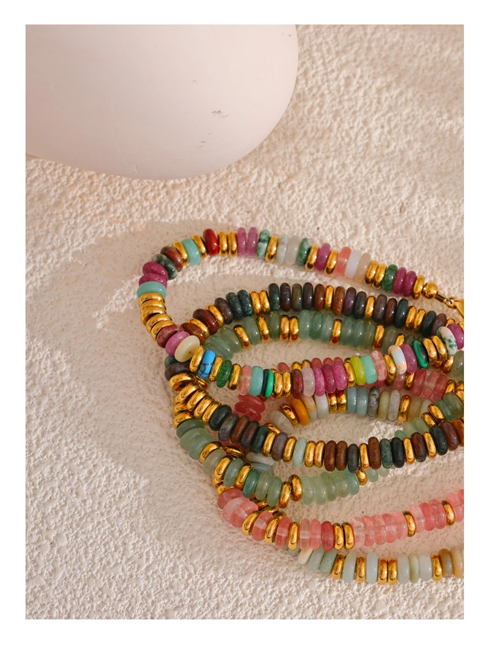 Yhpup Bunte Natursteinperlen Kette Handgefertigtes Armband Armreif Wasserdicht Böhmen Edelstahl Y2K Trendiger Schmuck Geschenk – Detail 11