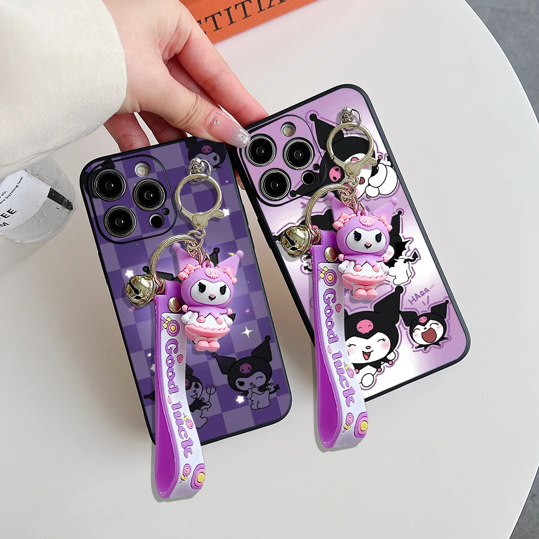 For Xiaomi Redmi 9 10 10A 12 13 10C 12C 13C 14C Note 8 9 9s 10 11 12 13 14 Pro Purple Kuromi Case With Keychain