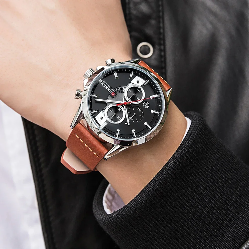 CURREN 8325 Luxury Brand Watches for Man Casual Clock with Chronograph Luminous Hands Leather Straps Wristwatches Male