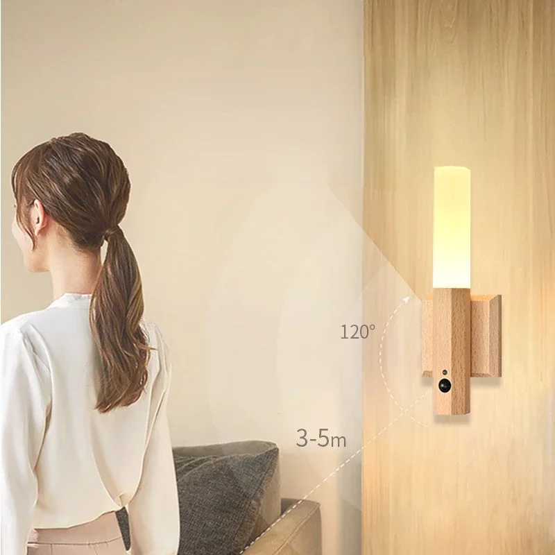 Human Body Induction Wardrobe Wooden Stick Magnetic Suction Charging Wooden Night Light Bedside Table Night Light