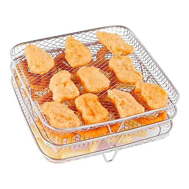 

Stainless Steel Air Fryer Rack with Clip, Square Stackable Baking Basket Multi-Layer Dehydrator Rack Air Fryer Parts TQ