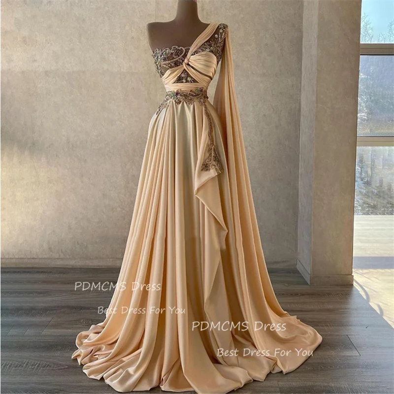 Sexy One Shoulder Evening Party Gowns Customized Appliques Beach Fluffy Style Prom Dresses Formal Event Prom Dress Draped Train