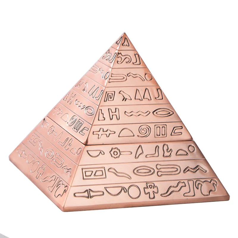 Creative Fashion Decoration Classic Retro Egyptian Metal Carving Pyramid Ashtray with Lid Home Furnishing Gift
