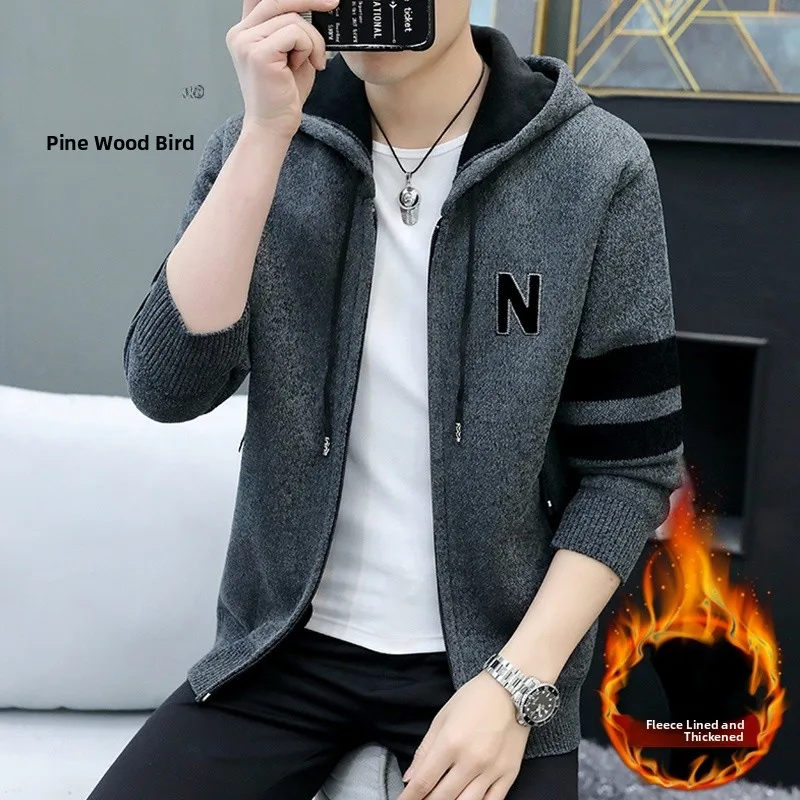 

Thiened Fce Winter Knitted Cardigan Men's Casual Hooded Sweater Warm Casual Sle Polyester Fiber Long Sve Regular Fit