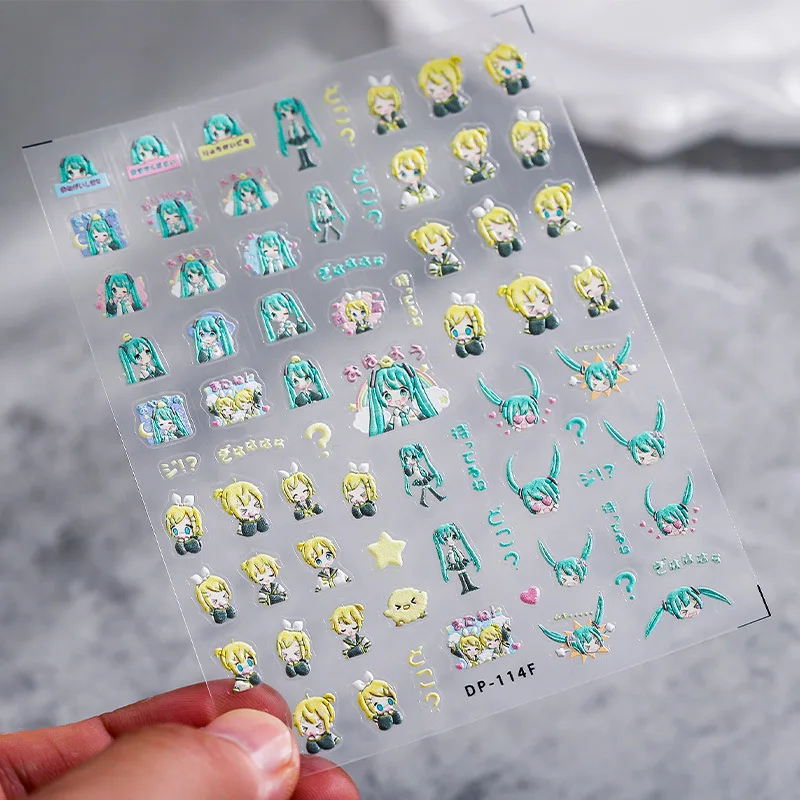 1PCS 5D Embossed Hatsune Miku Nail Stickers Fashion Self-Adhesive Anime Nail Accessories Music Elements Combined Nail Parts