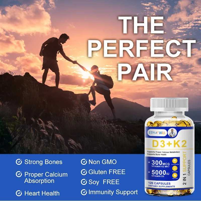 Vitamin D3 K2 Supplement - Immune & Mood Support, for Bone & Teeth Health - with Magnesium, Zinc & Vitamin C & B12