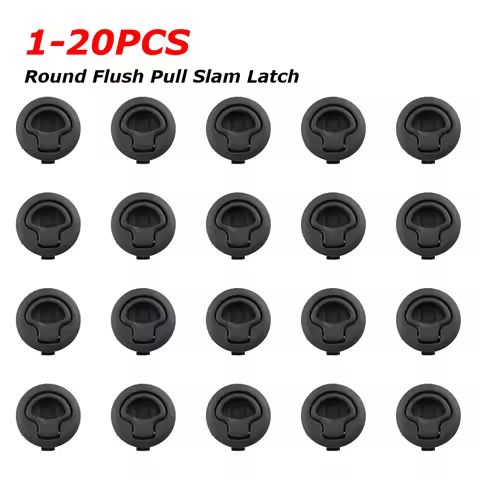 1-20PCS Round Flush Pull Slam Latch Flush Black Plastic Handle Lock Marine Deck Locker Lock For RV Boat Universal Accessories