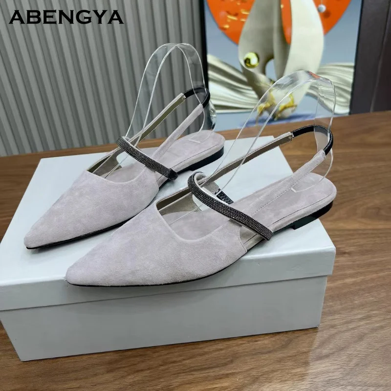 

2026 Autumn Suede Flat Loafers Shoes Women Pointy Toe Mules Dress Shoes Designer Casual Party Vacation Walking Shoes For Women
