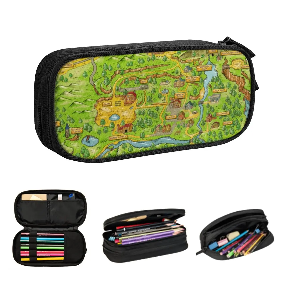 stardew valley map pencil cases grande armazenamento pen bags pen box pencil pouch para meninos e meninas estudantes papelaria escola e escritorio 01