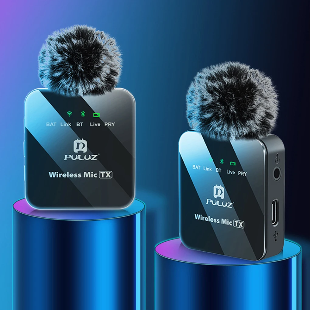 

PULUZ Wireless Lavalier Microphone Portable Mini Audio Video Recording Mic for iPhone Android Outdoor Live Broadcast