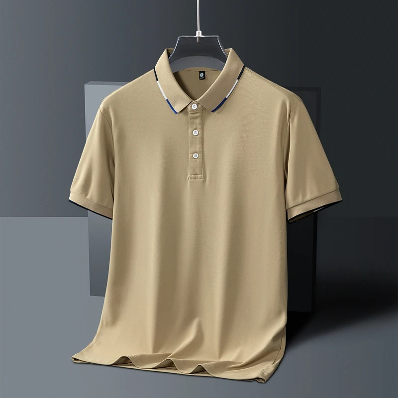 Men's Clothing Solid Color Pullover Short Sleeve Turn-down Collar Button T-shirt Summer Business Comfortable Classic Tops