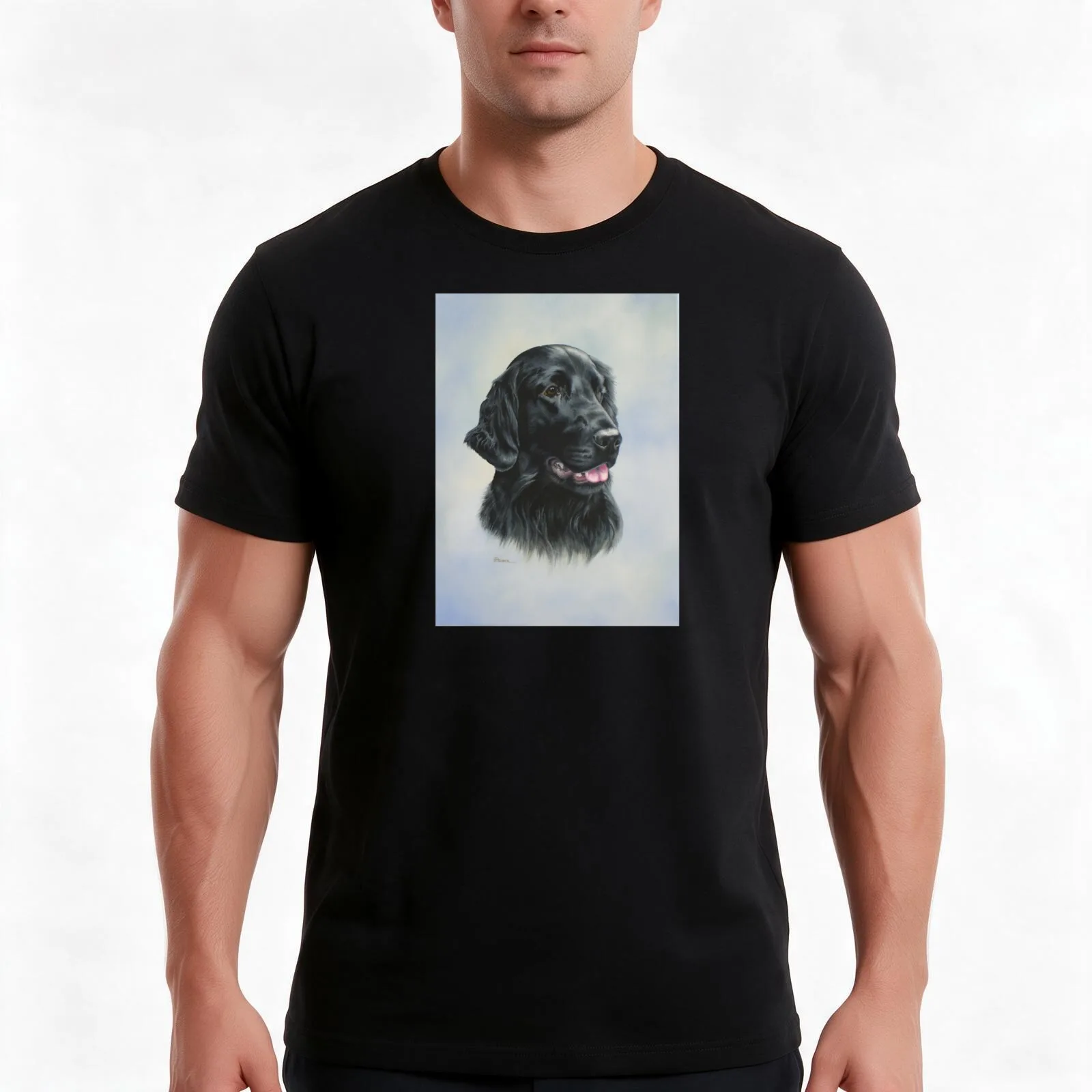 Flat-Coated Retriever - black T-Shirt, Summer Casual Cotton Tee, Oversized Streetwear Tops, Vintage Graphic Print, 100% Cotton