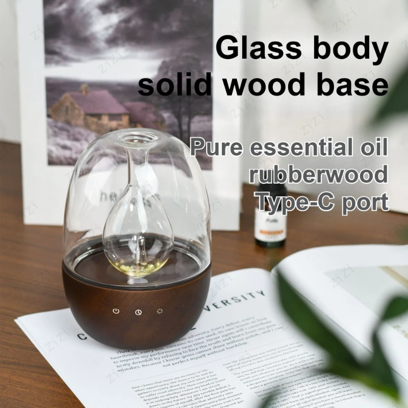 Creative Solid Wood Glass Ultrasonic Atomization Aromatherapy Machine Fashionable Retro Waterless Aromatherapy Machine