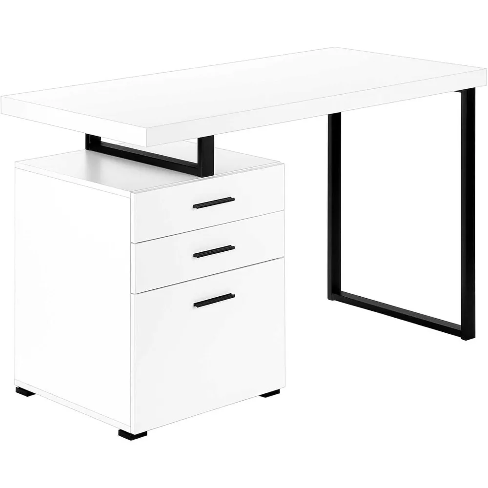 Computer desk, home office, laptop, left and right settings, storage drawer, 48 L, work, metal, laminated board