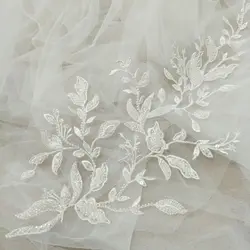 2025 Ivory white floral leaf fabric for wedding dresses Hair lace fabric with beads and sequins