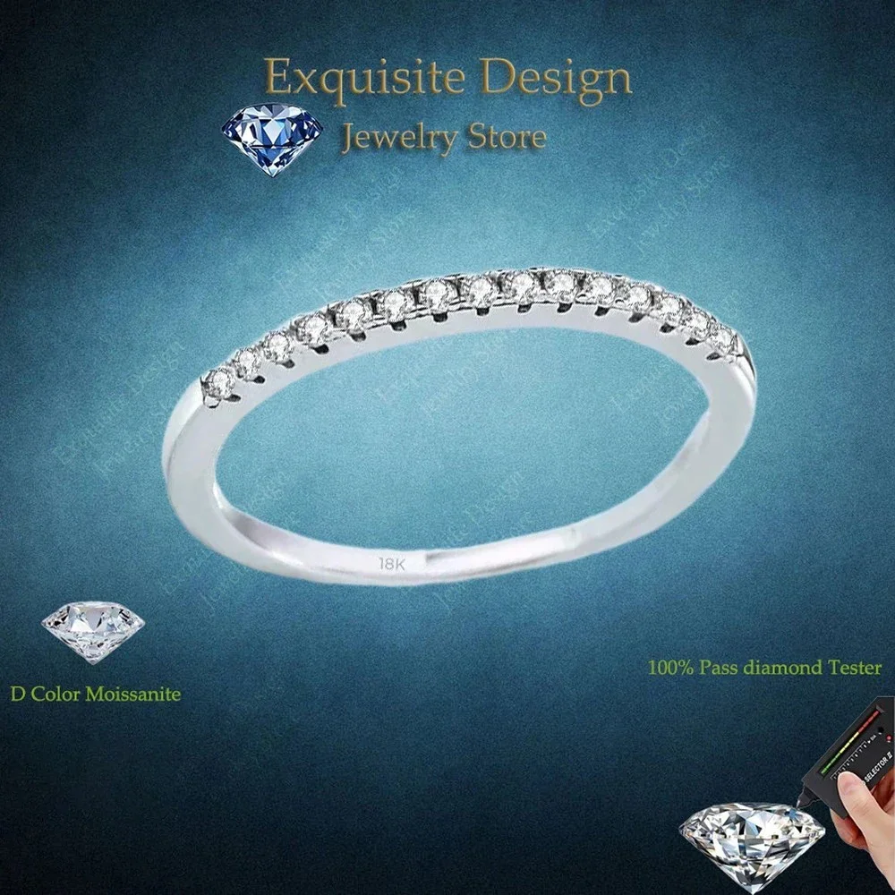 

Exquisite Design White Gold 18K One Line Layout Ring, 0.15 CT Moissanite Luxury Style Wedding Ring for Women Designer Jewelry