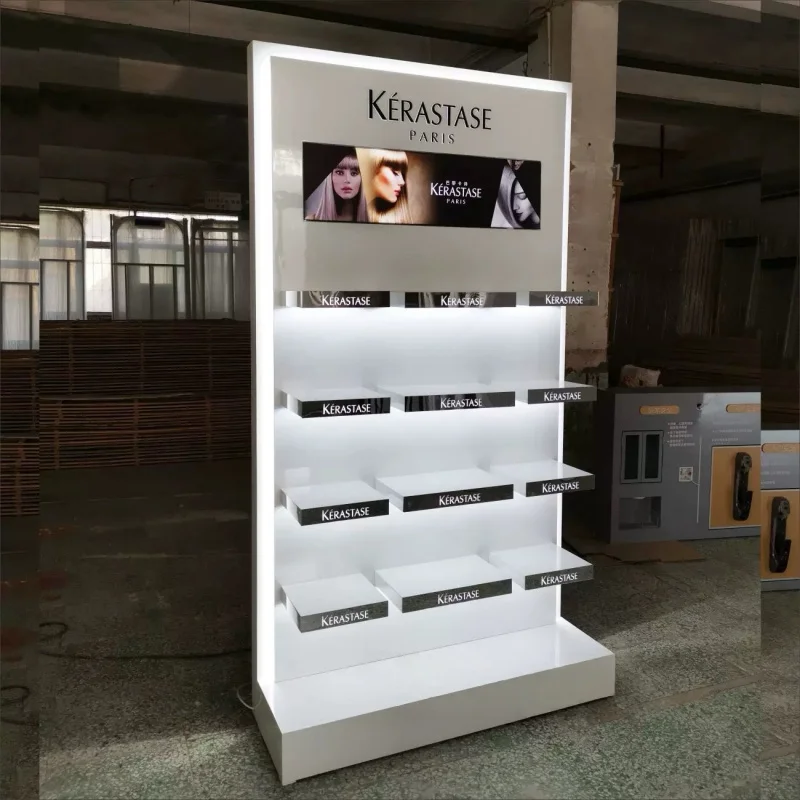 Jewelry with LED Light Strips and Advertising Paintings, and Polished Wooden Counte custom.Cosmetics, Mobile Phones, Watches