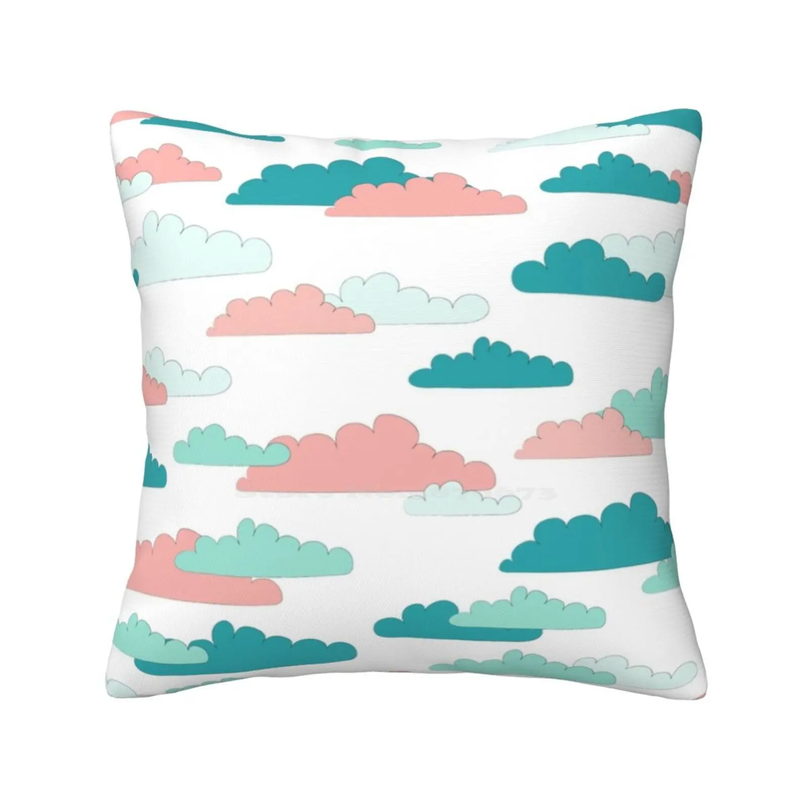 Cloudy Sky Bedroom Office Hug Pillowcase Teal Rose Salmon Sky Look Up Weather Pattern Cloud Pattern Nature Pattern Shapes Puffy