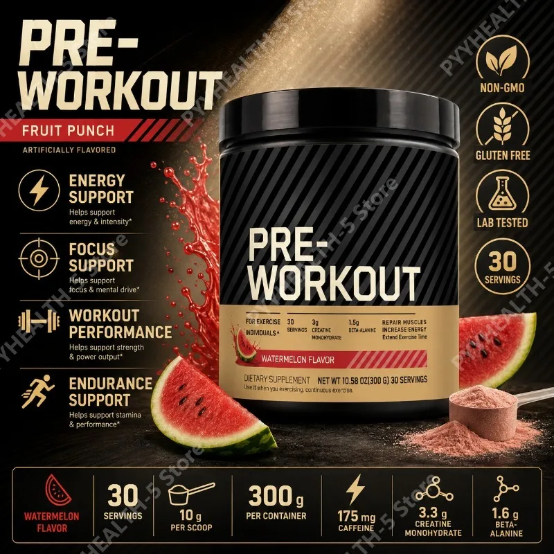 Pre Workout Powder with Creatine Beta Alanine L Citrulline Tyrosine Caffeine Energy Endurance Focus Support 300g 30 Servings
