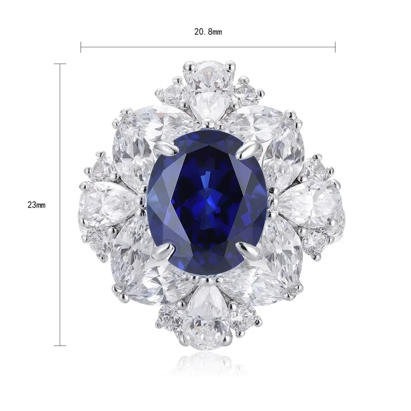 Oval Cut Lab Created Diamond and Lab Grown Sapphire Ring for Women in S925 Sterling Silver Elegant Stackable Wedding Band