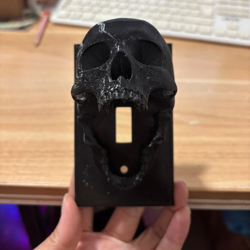 3D Printed Skull Light Switch Cover - Skull Wall Control Panel, Easy To Screw in Installation, Gothic and Halloween Decorations - view 3