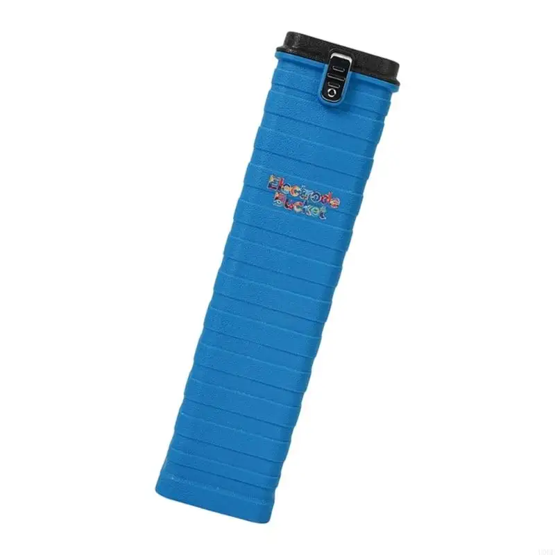   Portable Electrode Storage Canister with Press-Top Access, Ribbed Plastic Body, and Workshop Welding Use Daily