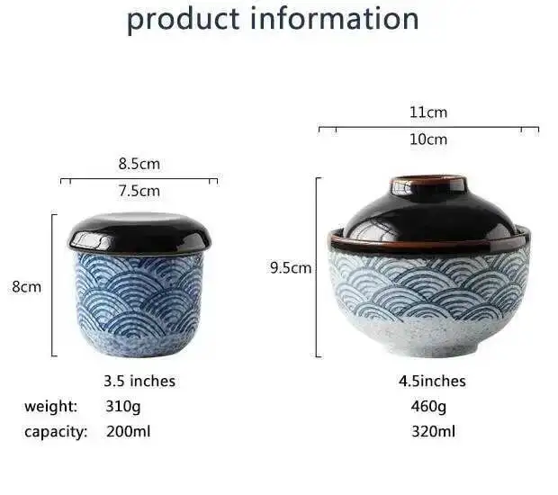 Japanese Tableware Stew Bowl Ceramic Bowl With Lid Dessert Steamed Egg Bowl Soup Bowl Dessert Underglaze Color Ramen Bowl