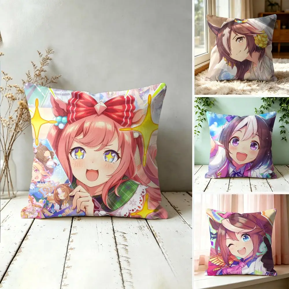Pretty DerbyUmamusume Pretty Derby Cushion Cover Square Decorative Throw Pillow 40x40cm For Sofa Bedroom Living Room Home Decor