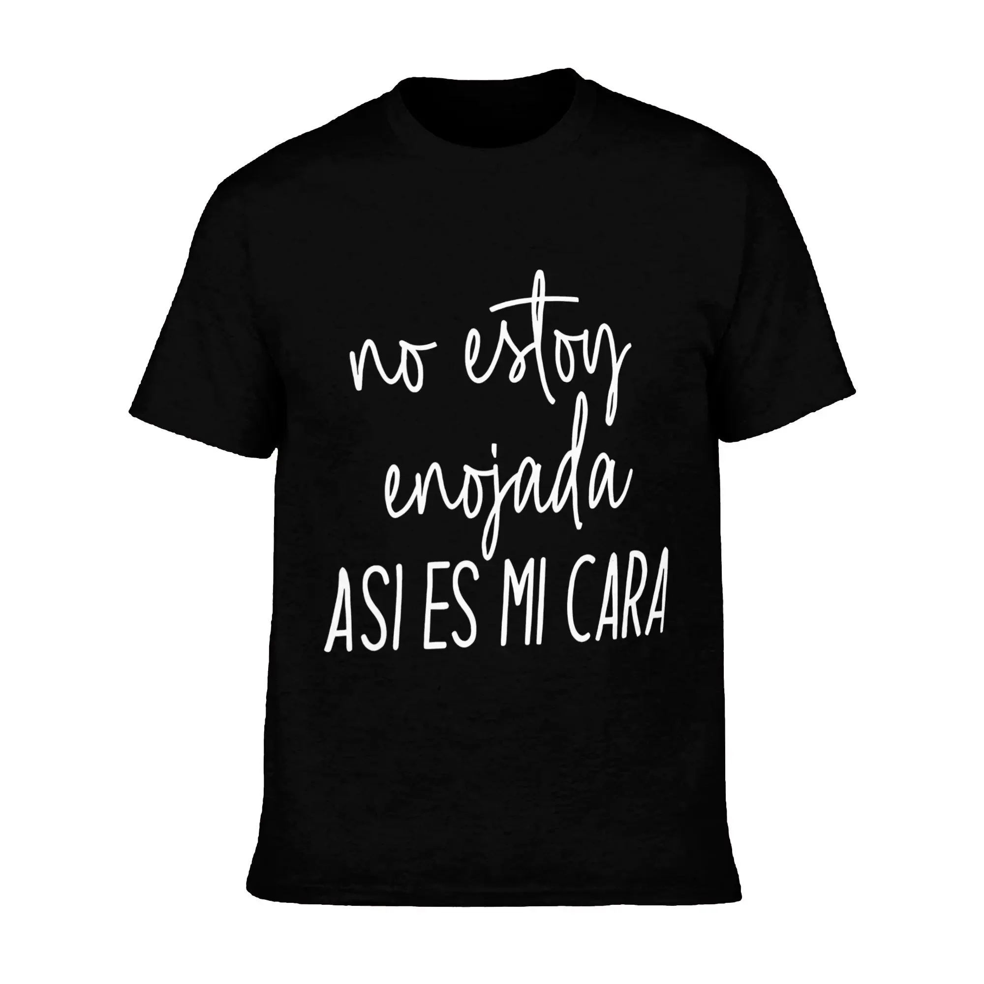 Raglan Sleeve Black No Estoy Enojada Spanish Quote Casual Tee Summer Personalized Short Sleeve T-Shirt Unisex USA Made Cotton Fabric Breathable Everyday Fit Minimalist Style Plus Size