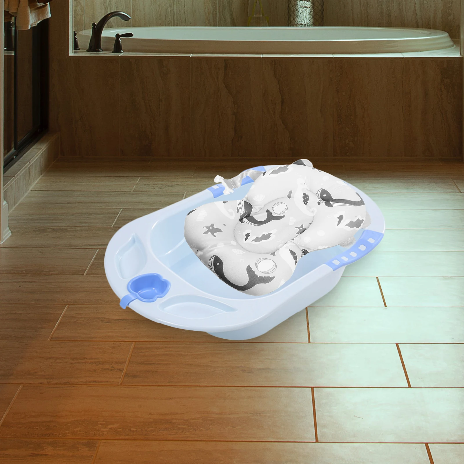 

Baby Bath Tub Support Net Infant Shower Pad Blue Whale Bath Mat Adjustable Anti Slip Soft Comfort Practical Breathing Friendly