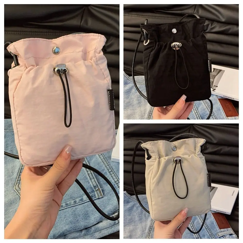 

Casual Korean Style Drawstring Canvas Bag Purse Crossbody Bag Nylon Shoulder Bag Wallet Bags Solid Color Mobile Phone Bag Women