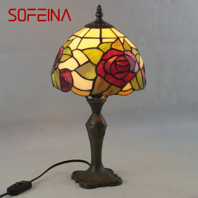 

SOFEINA Tiffany Table Lamp LED Creative Modern Flowers Glass Bedside Desk Light Decor For Home Living Room Hotel Bedroom