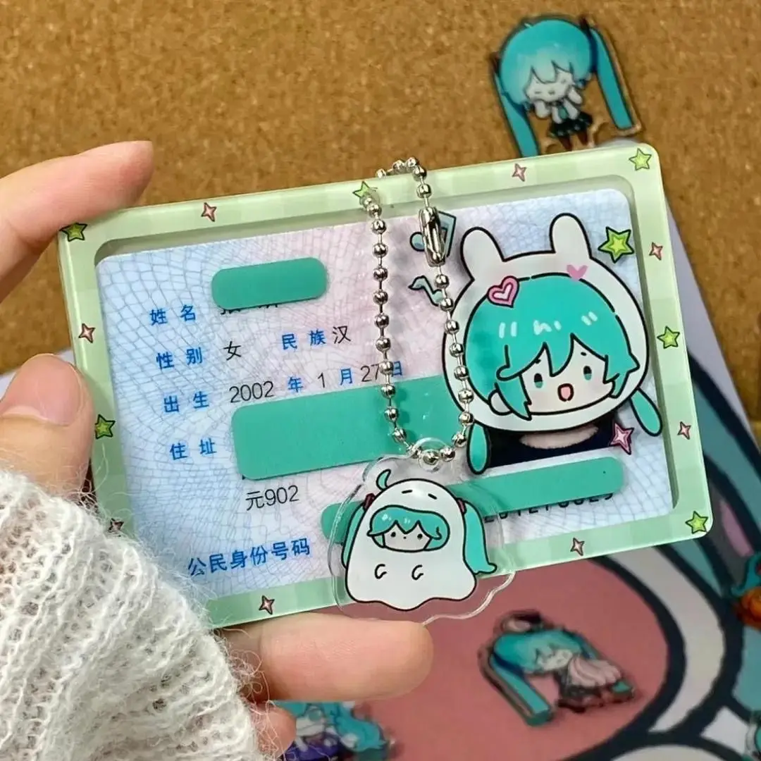 Hatsune Miku ID Card Sleeve Acrylic Anime Avatar Covers Self-adhesive Transparent ID Cover