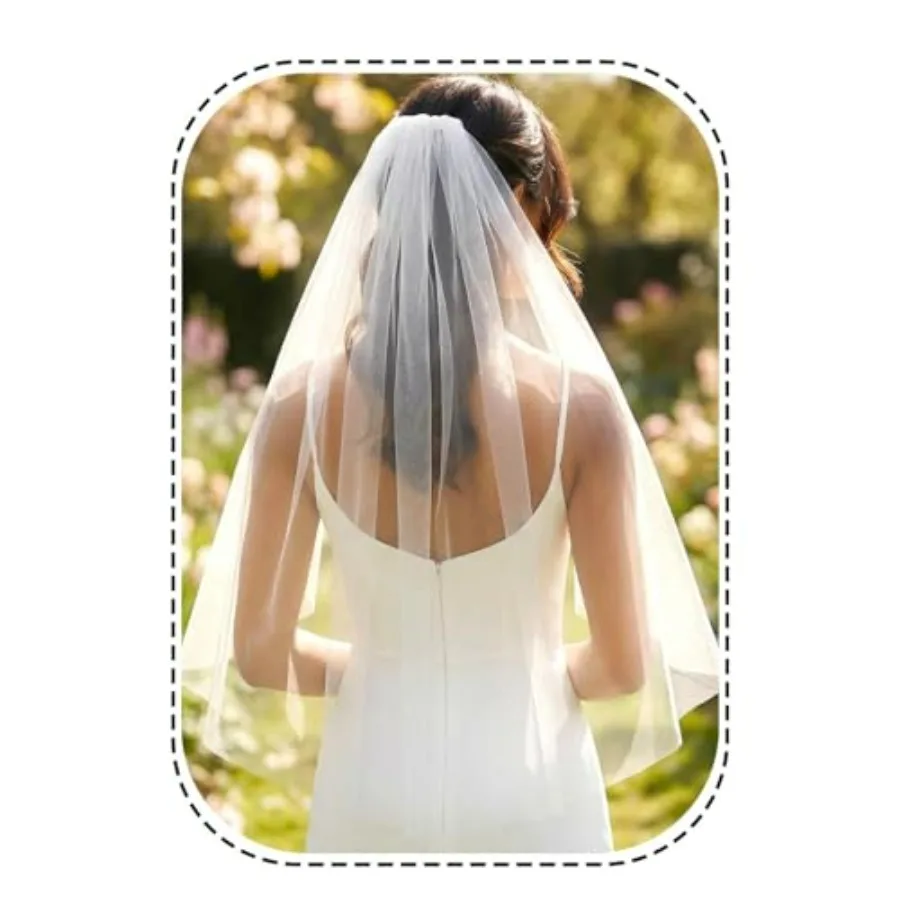 

HEREAD 1 Tier Bride Wedding Veil Short Wasit Elbow Length Bridal Tulle Veils with Comb and Cut Edge