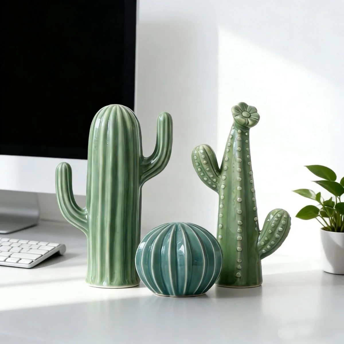 Home And Garden Decorations For Home 2026 Ceramic Cactus Aesthetic Room Decor Green Cactus Ornaments Home Decor Holiday Gift