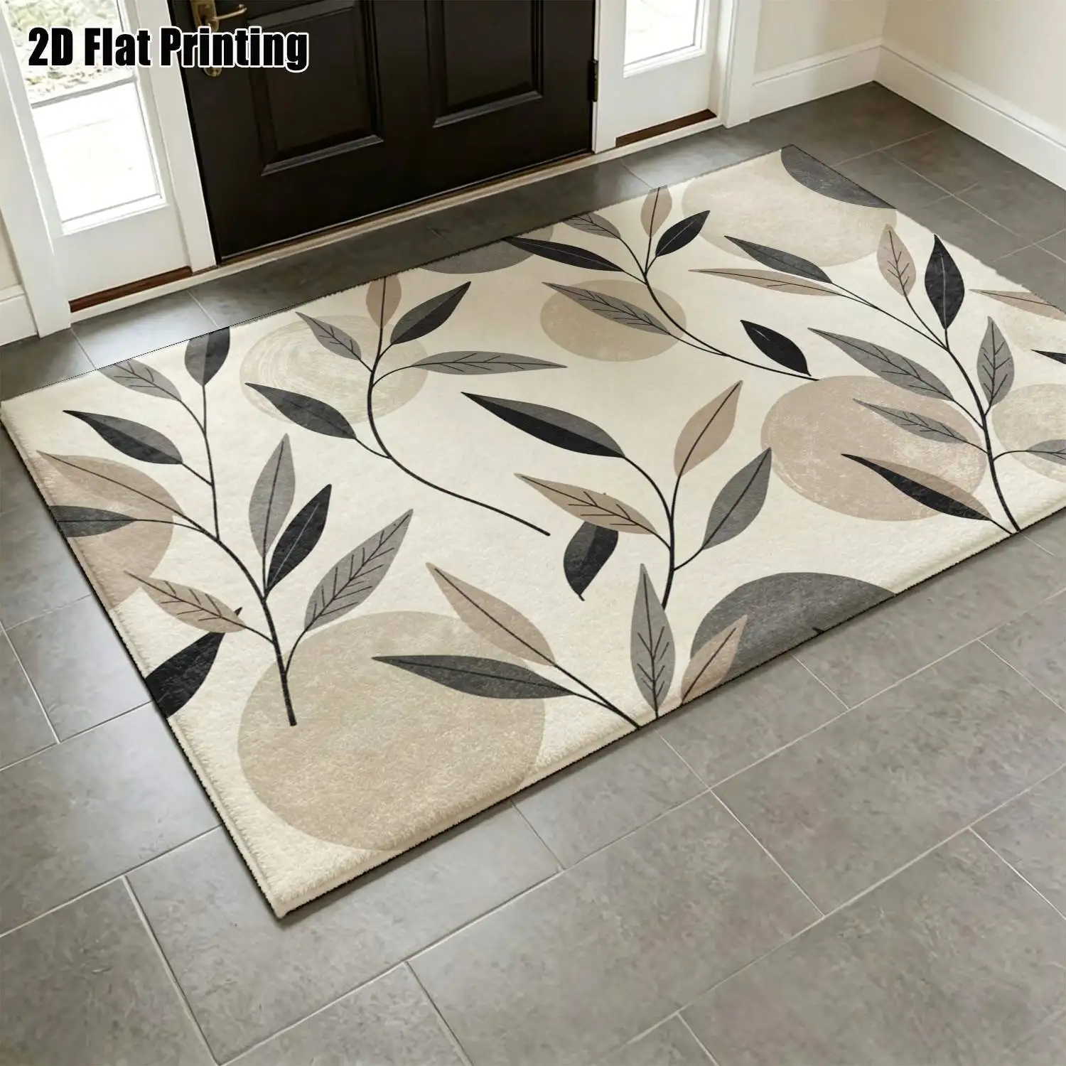 1Pc 2D Printed Morandi Leaf Geometric Nordic/Instagram Style Carpet, Machine Washable, Multi-Size, for Home Decor & Multi-Scenes