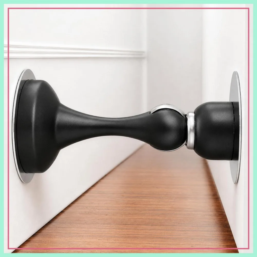 

Magnetic Door Stop No Drill Adhesive Keep Door Open Stainless Steel Screws Mount Black
