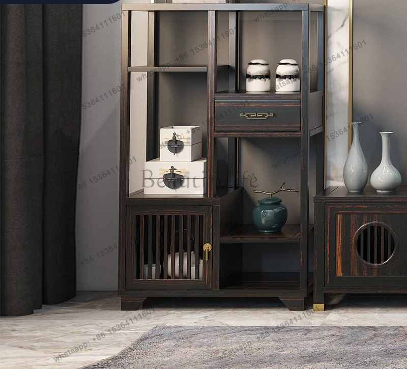 New Chinese style all-solid wood wine cabinet storage TV multi-layer display cabinet