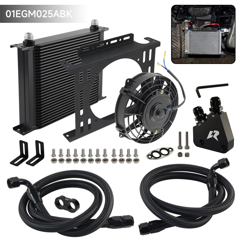 30 Row Universal 10AN Oil Cooler LS1 LS2 LS3 Adapter + Oil Lines 7'' Fan Bracket Kit GM Chevy V8 Engine LSX Aluminum