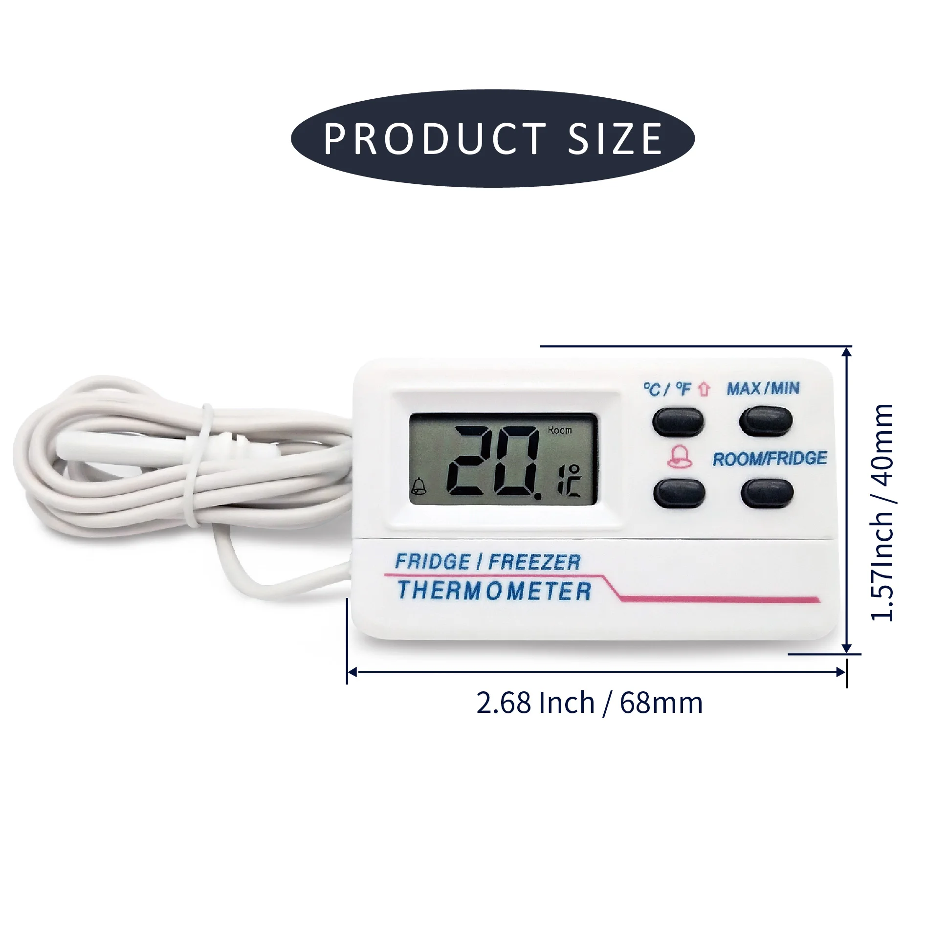 Thermometer Digital Refrigerator, Freezer, Freezer Magnetic Thermometer with Alarm Clock