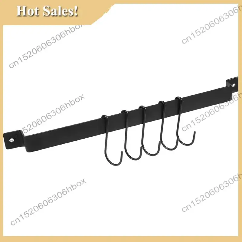 

-HOPE Wall Mount Pot Rack,435Mm Industrial Hanging Rail Kitchen Utensils Hanger Organiser,Lid Holder,With 10X S Hooks,Black