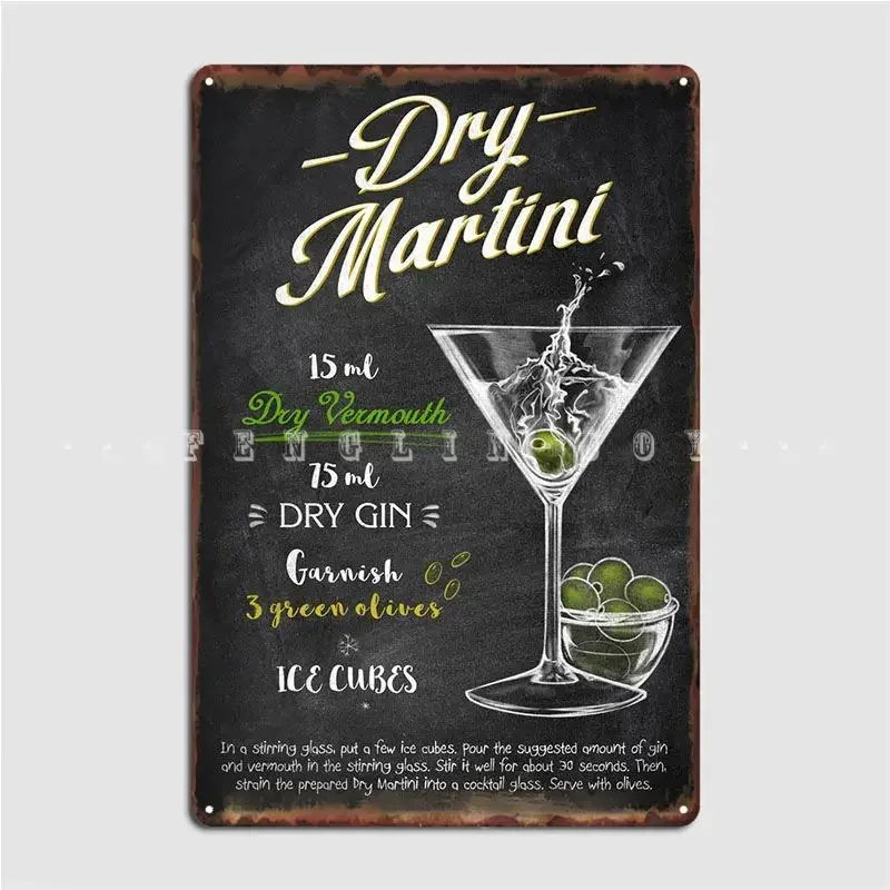 Dry Martini Metal Sign Personalized Kitchen Club Party Plaques Tin Sign Posters