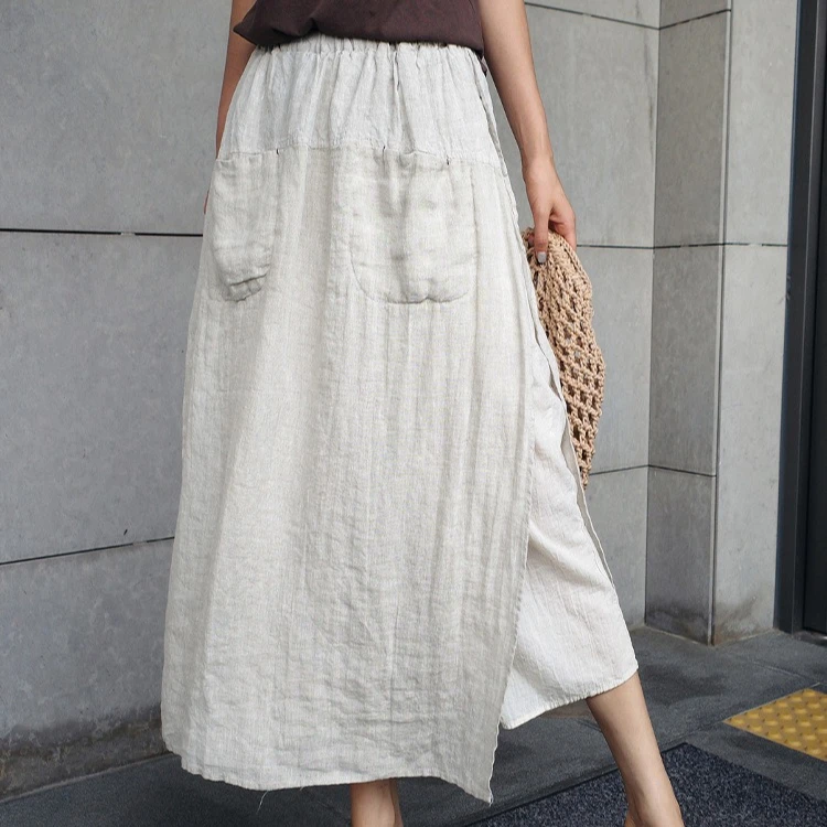Spring Summer Women's Wide-leg Pants Clothing Two-piece Splicing Skirt Pants Cotton Linen Casual Loose Ankle Length Pants Women