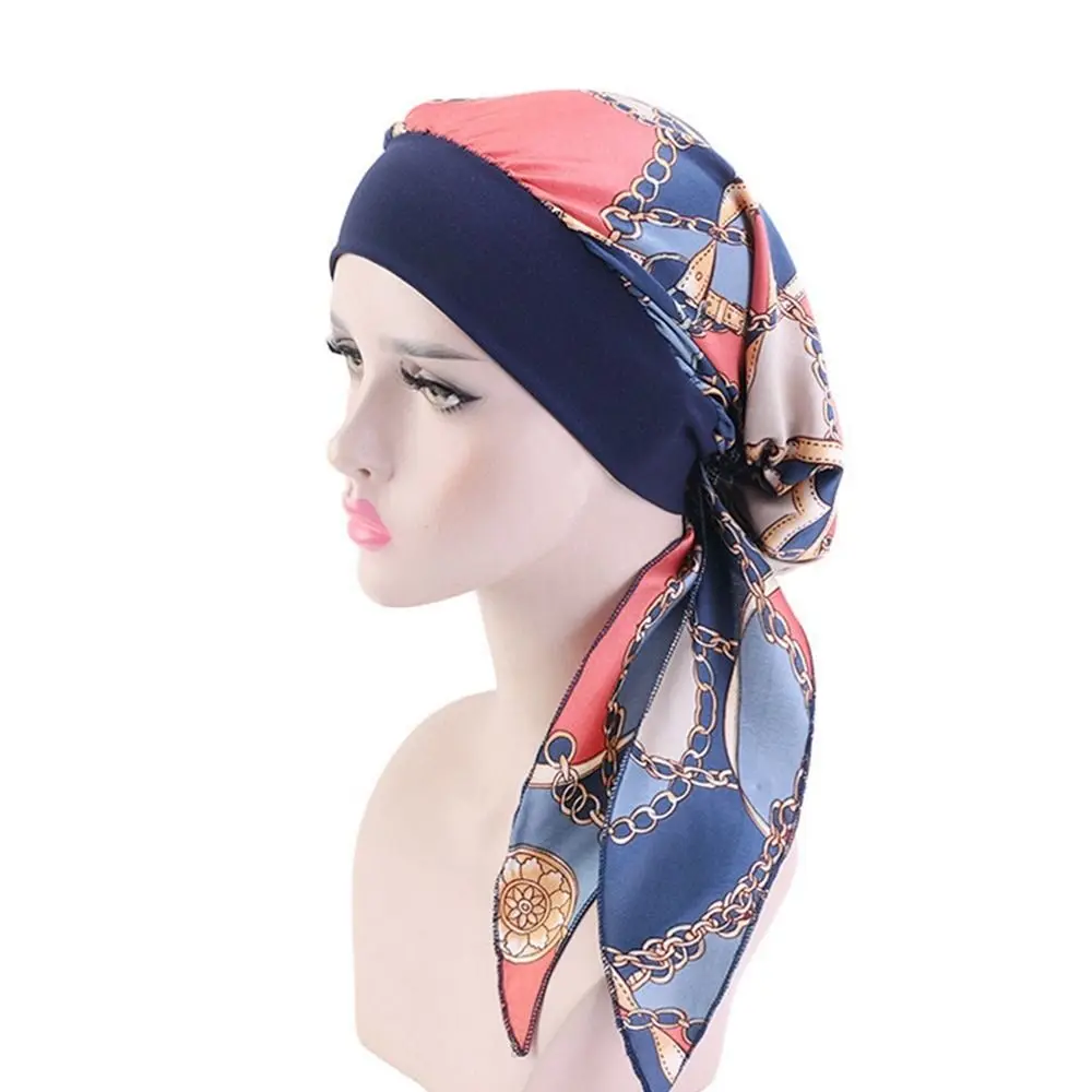 

Satin Silk Ethnic Style Nightcap Sleep Cap Women Hat Wrap Hat Head Scarf Silky Bonnet Elastic Hair Band Turban Cap